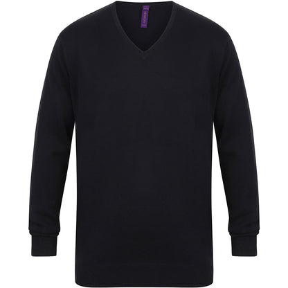 Navy - Pack Shot - Henbury Mens 12 Gauge Fine Knit V-Neck Jumper - Sweatshirt