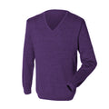 Purple - Front - Henbury Mens 12 Gauge Fine Knit V-Neck Jumper - Sweatshirt
