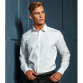 White - Close up - Premier Mens Stretch Fit Poplin Long Sleeve Shirt