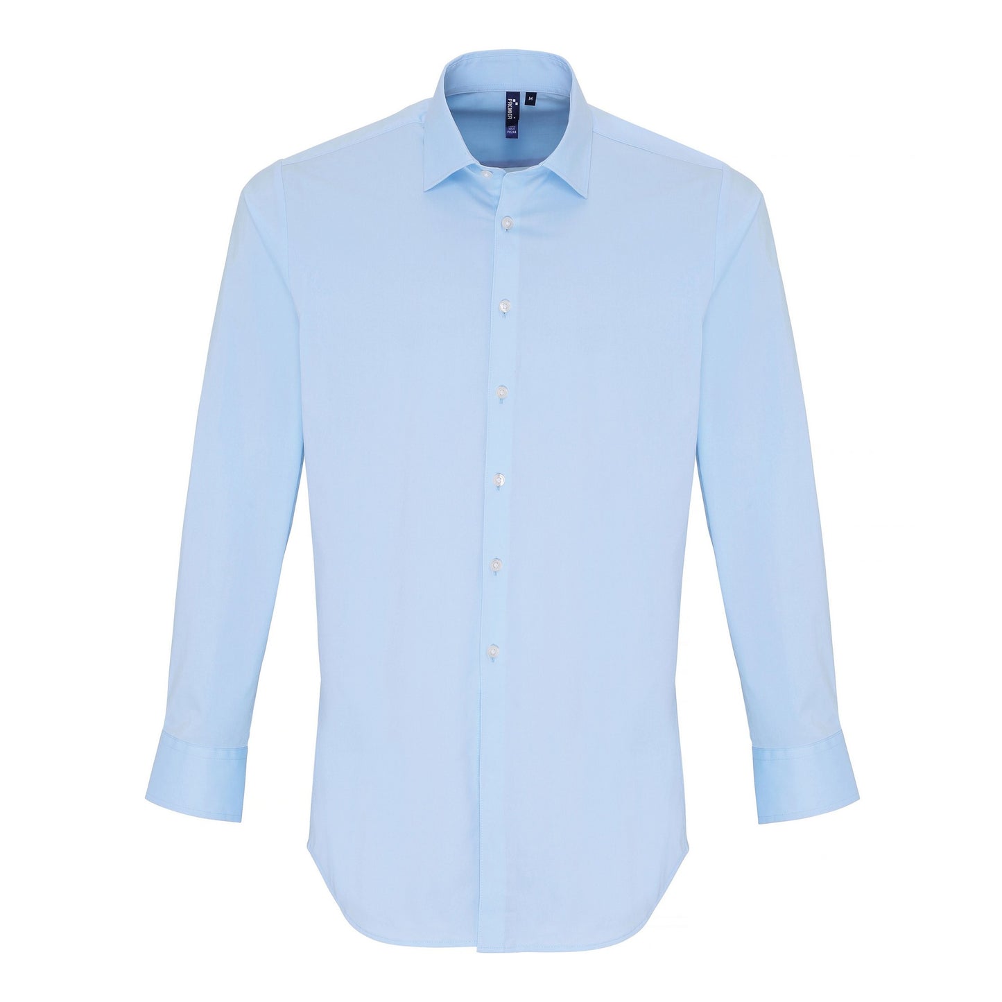 Pale Blue - Front - Premier Mens Stretch Fit Poplin Long Sleeve Shirt