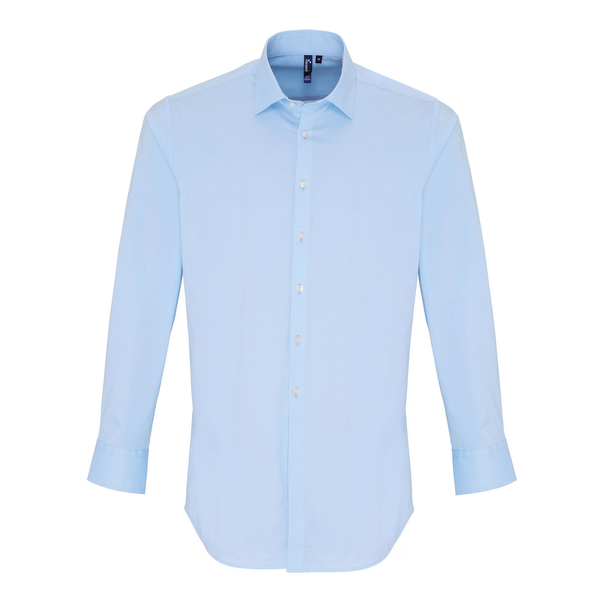 Pale Blue - Front - Premier Mens Stretch Fit Poplin Long Sleeve Shirt