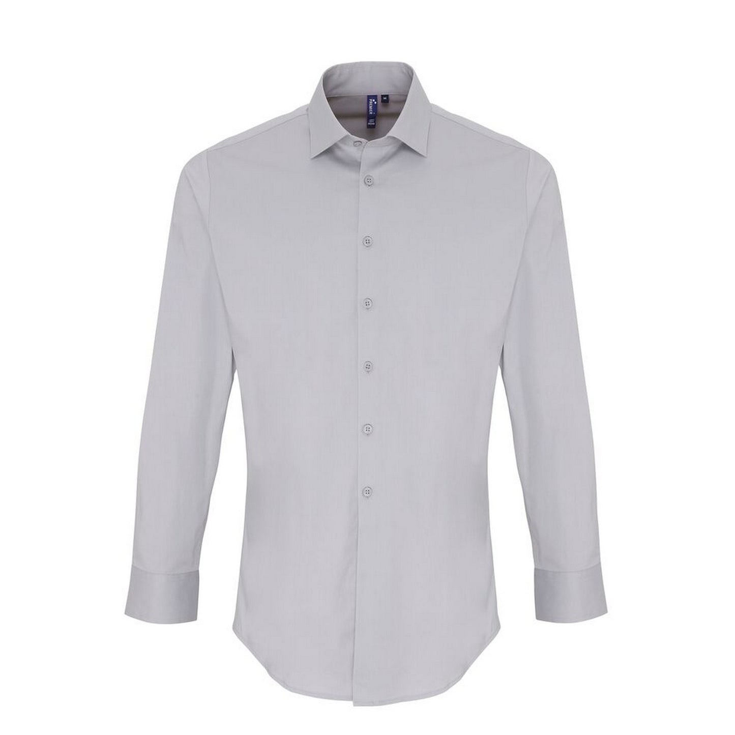 Silver - Front - Premier Mens Stretch Fit Poplin Long Sleeve Shirt