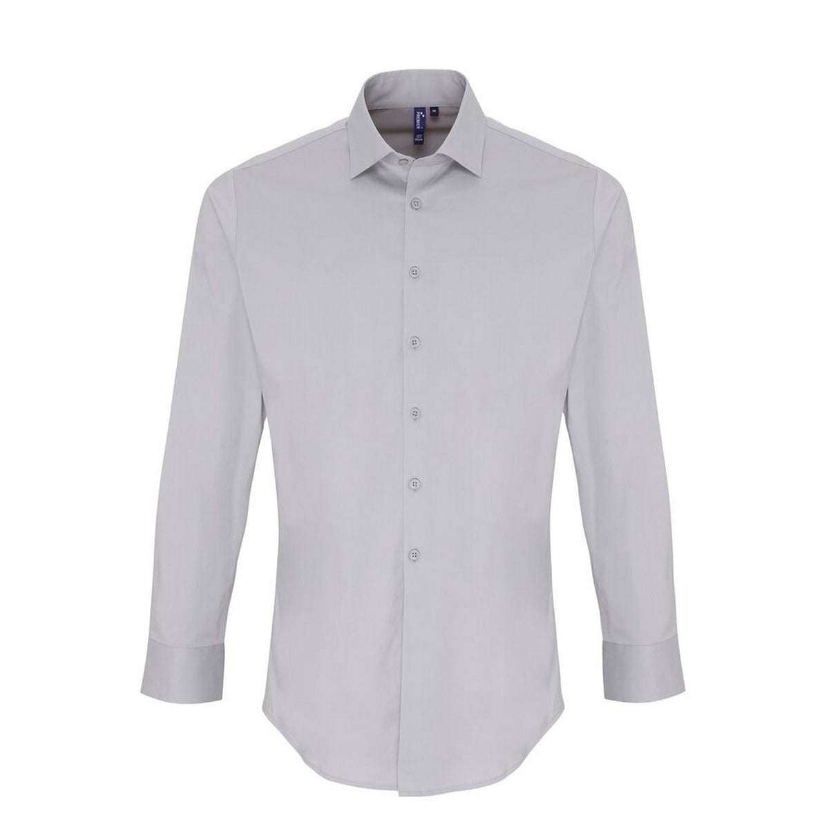 Silver - Front - Premier Mens Stretch Fit Poplin Long Sleeve Shirt