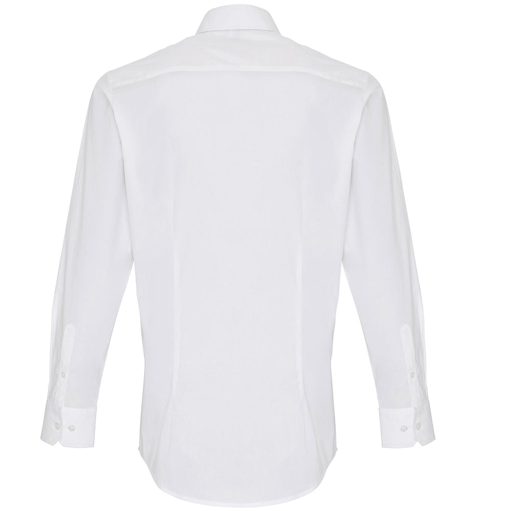 White - Back - Premier Mens Stretch Fit Poplin Long Sleeve Shirt