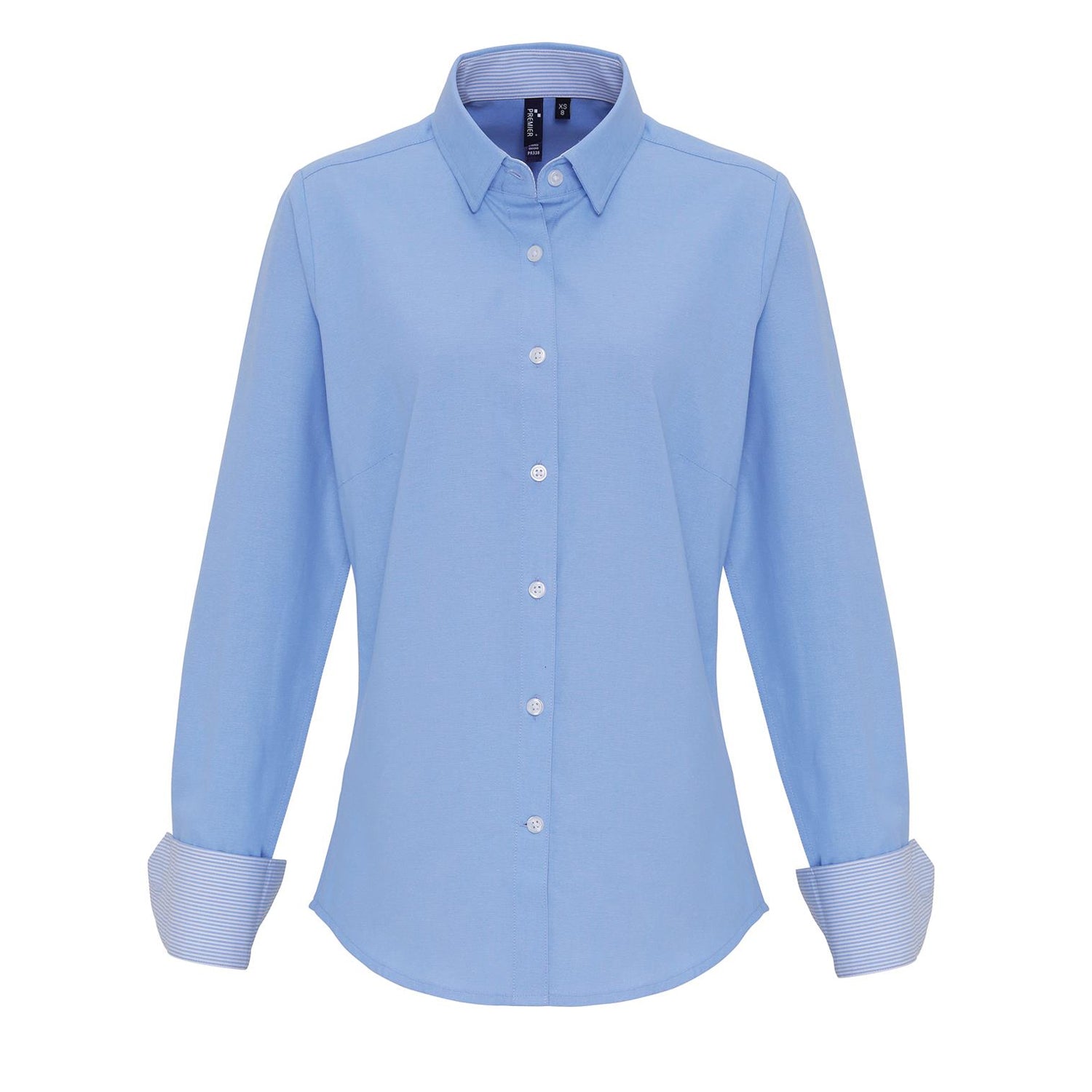 Light Blue - Side - Premier Womens-Ladies Cotton Rich Oxford Stripe Blouse