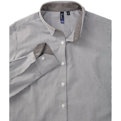 White-Grey - Back - Premier Womens-Ladies Cotton Rich Oxford Stripe Blouse