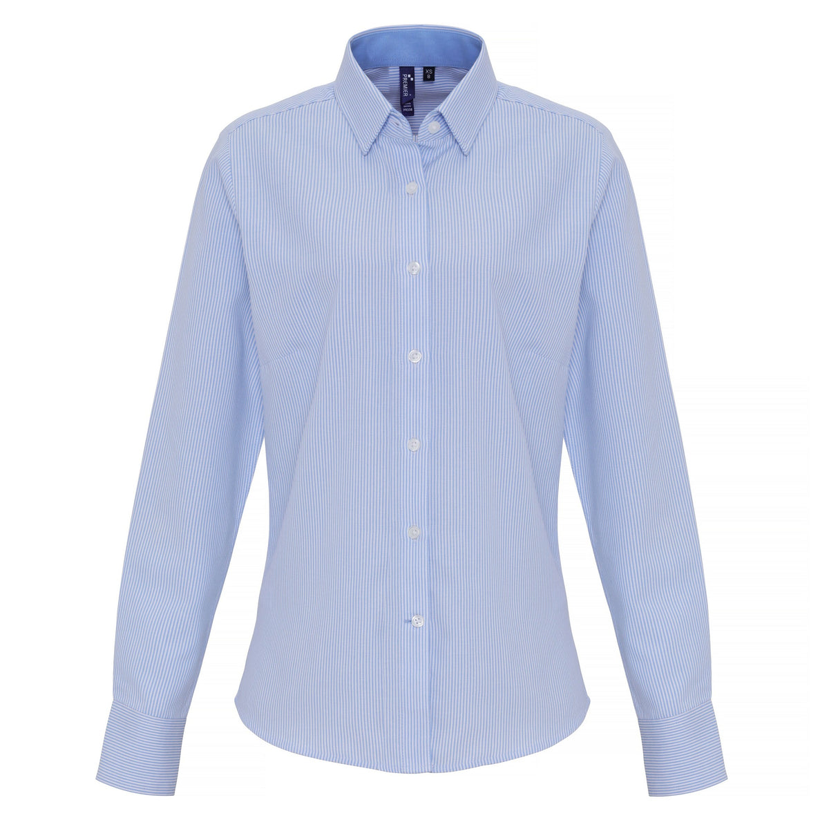 White-Light Blue - Front - Premier Womens-Ladies Cotton Rich Oxford Stripe Blouse