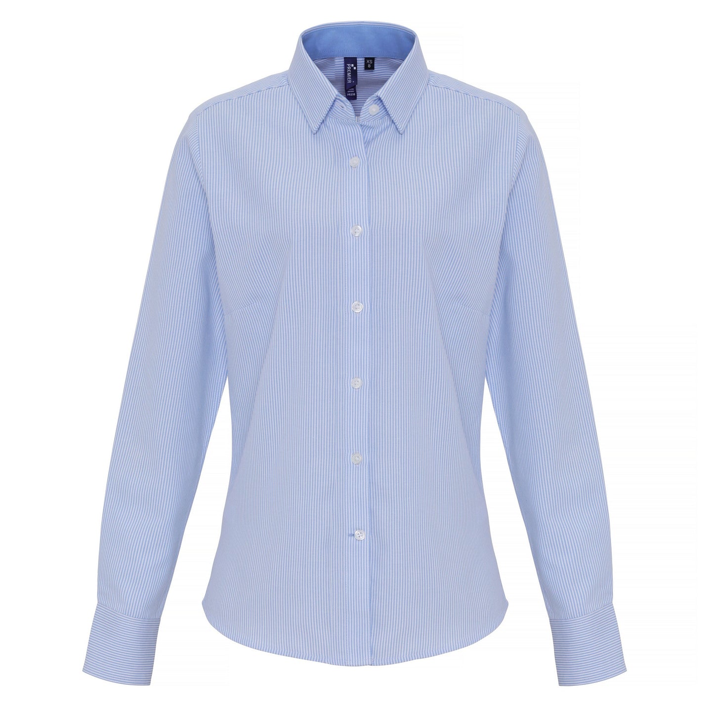 White-Light Blue - Front - Premier Womens-Ladies Cotton Rich Oxford Stripe Blouse