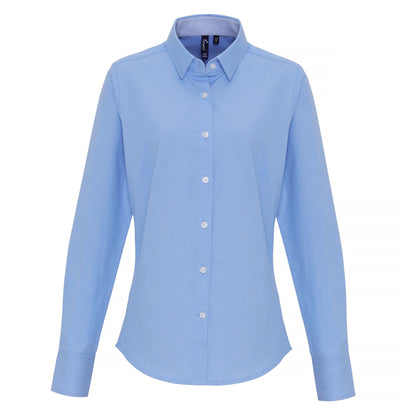Light Blue - Front - Premier Womens-Ladies Cotton Rich Oxford Stripe Blouse
