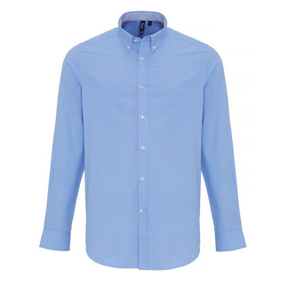 Light Blue - Front - Premier Mens Cotton Rich Oxford Stripe Shirt