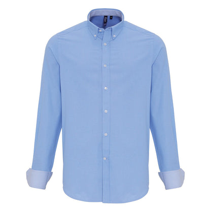 Light Blue - Side - Premier Mens Cotton Rich Oxford Stripe Shirt