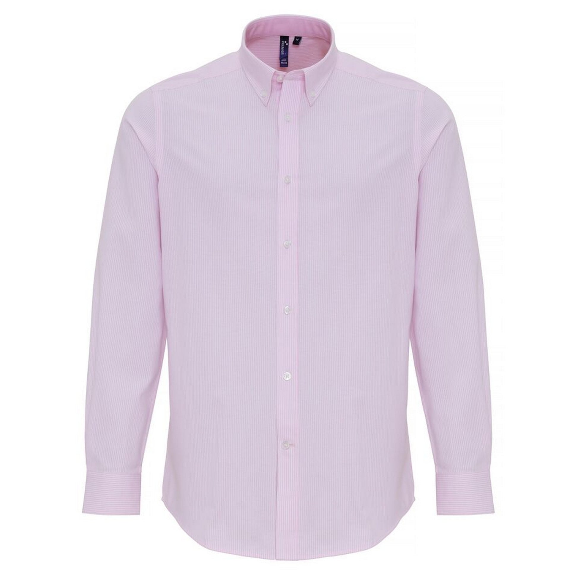 White-Pink - Front - Premier Mens Cotton Rich Oxford Stripe Shirt