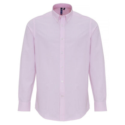 White-Pink - Front - Premier Mens Cotton Rich Oxford Stripe Shirt