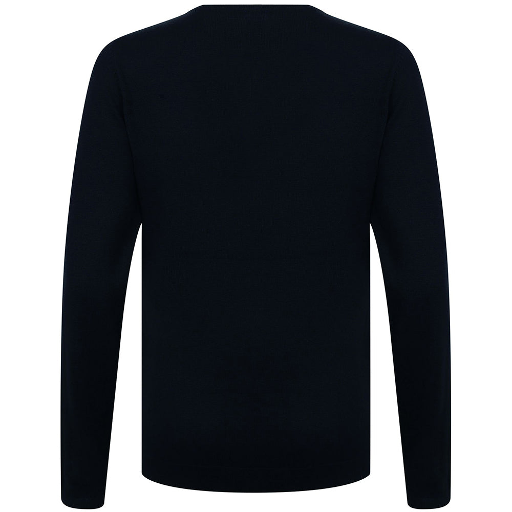 Navy - Side - Henbury Womens-Ladies 12 Gauge Fine Knit V-Neck Jumper - Sweatshirt