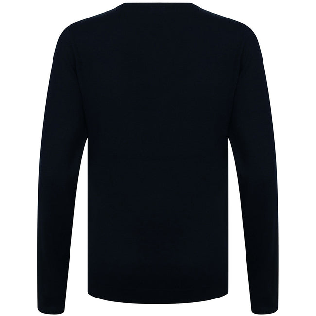 Navy - Side - Henbury Womens-Ladies 12 Gauge Fine Knit V-Neck Jumper - Sweatshirt