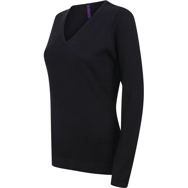 Navy - Pack Shot - Henbury Womens-Ladies 12 Gauge Fine Knit V-Neck Jumper - Sweatshirt