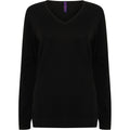 Black - Back - Henbury Womens-Ladies 12 Gauge Fine Knit V-Neck Jumper - Sweatshirt