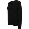 Black - Pack Shot - Henbury Womens-Ladies 12 Gauge Fine Knit V-Neck Jumper - Sweatshirt