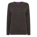 Grey Marl - Front - Henbury Womens-Ladies 12 Gauge Fine Knit V-Neck Jumper - Sweatshirt