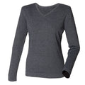 Grey Marl - Front - Henbury Womens-Ladies 12 Gauge Fine Knit V-Neck Jumper - Sweatshirt