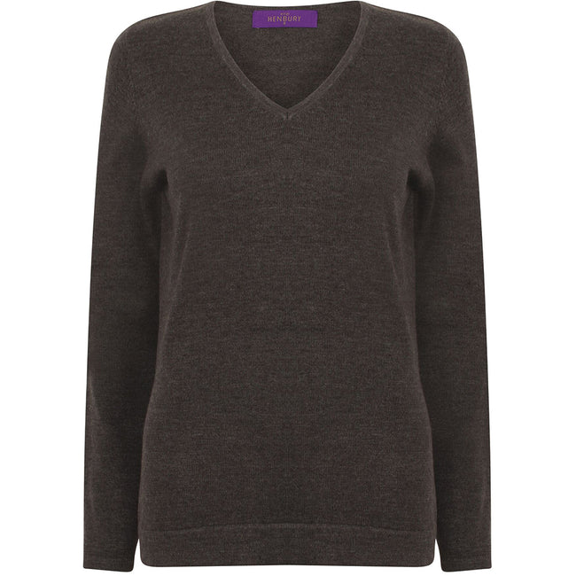 Grey Marl - Back - Henbury Womens-Ladies 12 Gauge Fine Knit V-Neck Jumper - Sweatshirt
