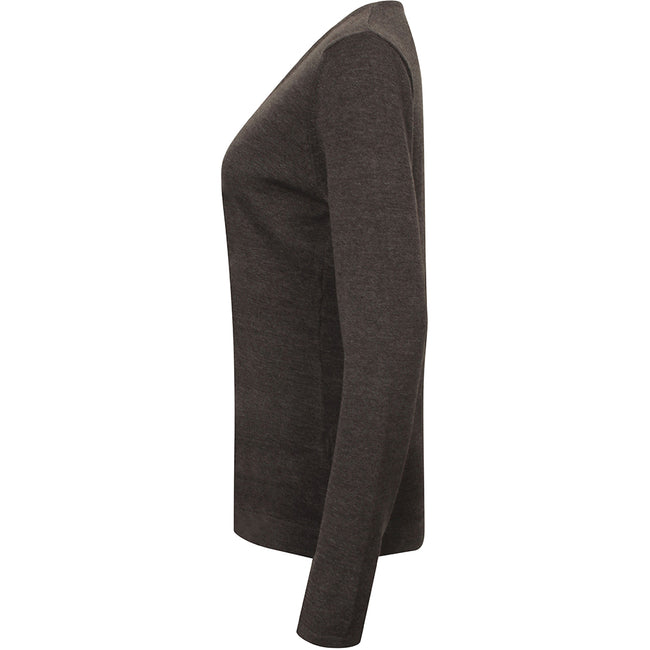 Grey Marl - Lifestyle - Henbury Womens-Ladies 12 Gauge Fine Knit V-Neck Jumper - Sweatshirt