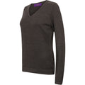 Grey Marl - Pack Shot - Henbury Womens-Ladies 12 Gauge Fine Knit V-Neck Jumper - Sweatshirt