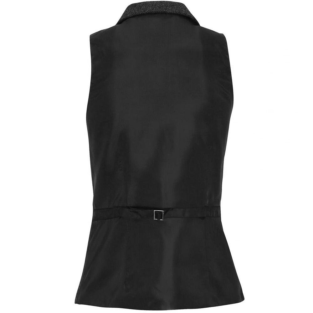 Dark Grey - Back - Premier Womens-Ladies Herringbone Waistcoat