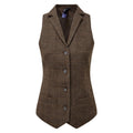 Brown Check - Front - Premier Womens-Ladies Herringbone Waistcoat