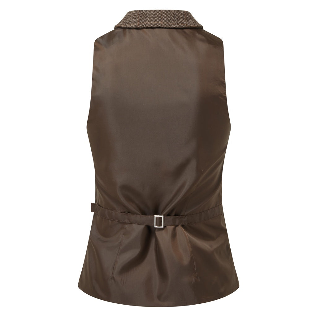 Brown Check - Back - Premier Womens-Ladies Herringbone Waistcoat