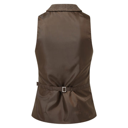 Brown Check - Back - Premier Womens-Ladies Herringbone Waistcoat