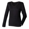 Black - Front - Henbury Womens-Ladies 12 Gauge Fine Knit V-Neck Jumper - Sweatshirt