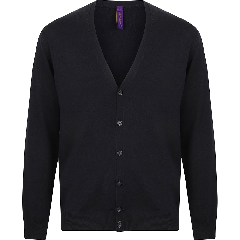 Navy - Back - Henbury Mens V Neck Button Fine Knit Cardigan