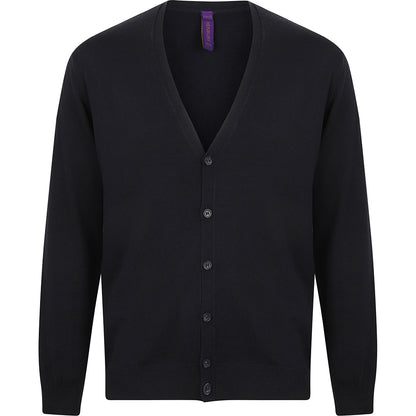 Navy - Back - Henbury Mens V Neck Button Fine Knit Cardigan