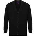 Black - Back - Henbury Mens V Neck Button Fine Knit Cardigan