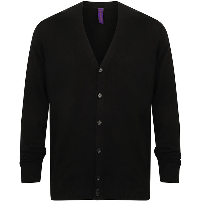 Black - Back - Henbury Mens V Neck Button Fine Knit Cardigan
