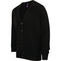 Black - Pack Shot - Henbury Mens V Neck Button Fine Knit Cardigan