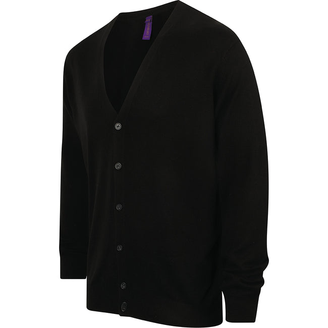 Black - Pack Shot - Henbury Mens V Neck Button Fine Knit Cardigan