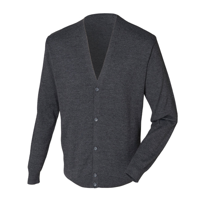 Grey Marl - Front - Henbury Mens V Neck Button Fine Knit Cardigan