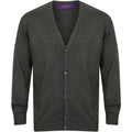 Grey Marl - Back - Henbury Mens V Neck Button Fine Knit Cardigan
