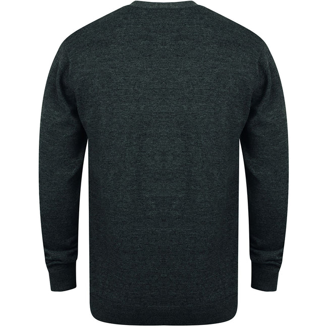 Grey Marl - Side - Henbury Mens V Neck Button Fine Knit Cardigan