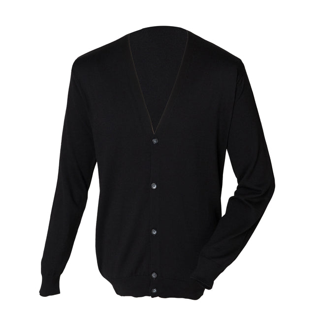 Black - Front - Henbury Mens V Neck Button Fine Knit Cardigan