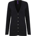 Navy - Front - Henbury Ladies-Womens V-Neck Button Fine Knit Cardigan