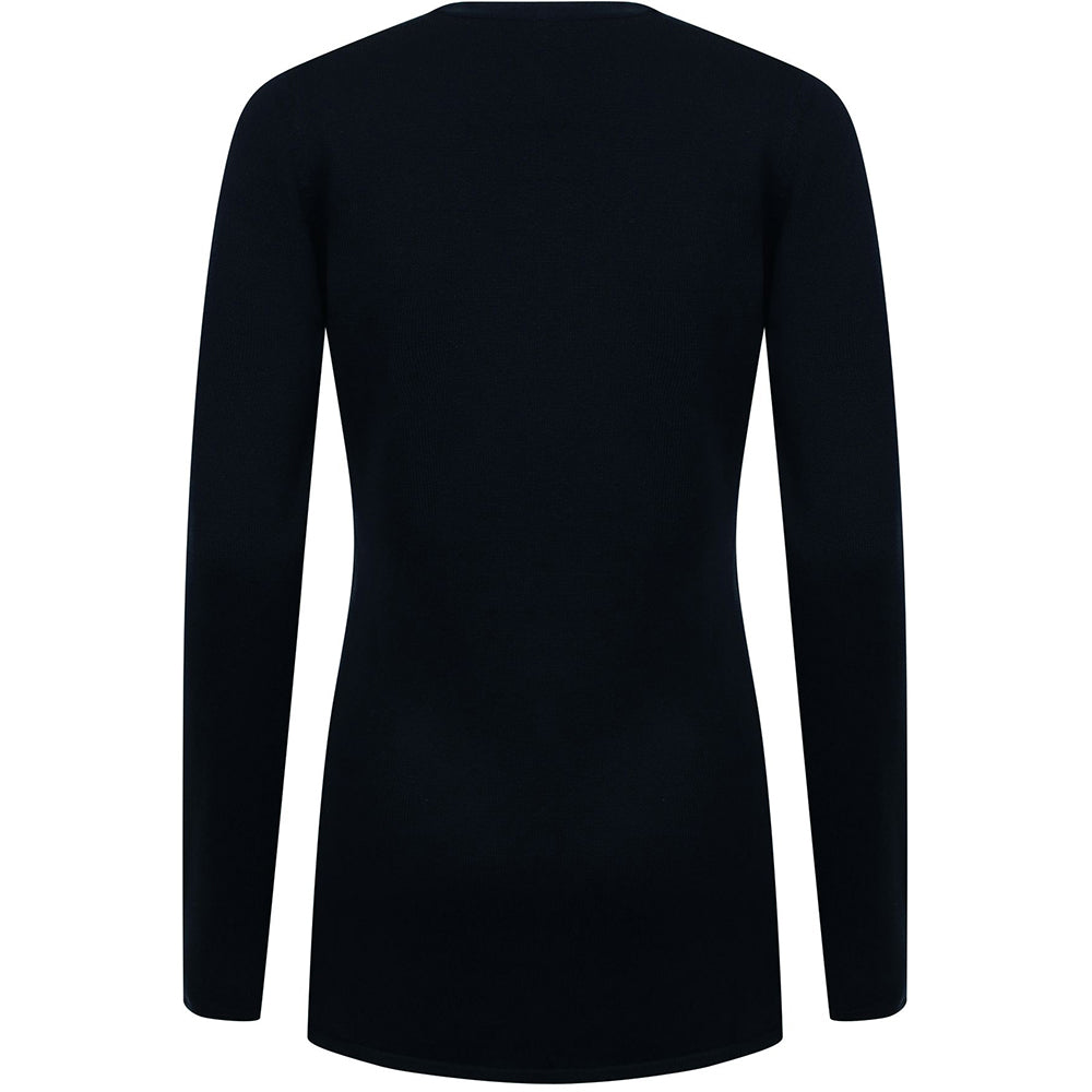 Navy - Back - Henbury Ladies-Womens V-Neck Button Fine Knit Cardigan