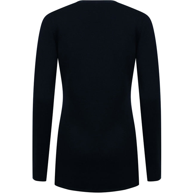 Navy - Back - Henbury Ladies-Womens V-Neck Button Fine Knit Cardigan