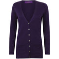 Purple - Front - Henbury Ladies-Womens V-Neck Button Fine Knit Cardigan