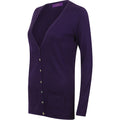 Purple - Side - Henbury Ladies-Womens V-Neck Button Fine Knit Cardigan