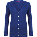 Royal - Front - Henbury Ladies-Womens V-Neck Button Fine Knit Cardigan