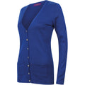 Royal - Side - Henbury Ladies-Womens V-Neck Button Fine Knit Cardigan