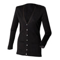 Black - Side - Henbury Ladies-Womens V-Neck Button Fine Knit Cardigan